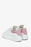 Alexander McQueen White Leather/Pink Croc Embossed Sneakers Size 38.5