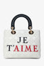 Christian Dior 2019 White Leather Cannage 'Je T'Aime' Medium Lady Dior With Strap