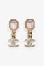 Pre-Loved Chanel™ 2022 Champagne Gold Tone Strass & Resin CC Drop Earrings