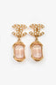 Pre-Loved Chanel™ 2022 Gold Tone CC Seed Pearl Pink Crystal Emerald Cut Drop Earrings