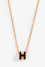 Hermès Gold Toned Metal/Dark Teal Mini H Pop Necklace