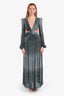 PatBO Blue Metallic Plisse Cut Out Long Sleeve Maxi Gown Size 0