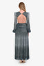 PatBO Blue Metallic Plisse Cut Out Long Sleeve Maxi Gown Size 0