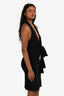 Norma Kamali Black Deep-V Tie Detail Halterneck Midi Dress Size XXS