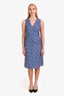 Marni Blue/Black Silk Patterned V-Neck Dress Size 38