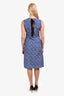 Marni Blue/Black Silk Patterned V-Neck Dress Size 38