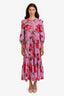 Alix Of Bohemia Purple Cotton Floral Long Sleeve Lace Front Maxi Dress Size S