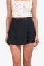 Christian Dior Black Silk Wool Blend Wrap CD Button Short Size 42