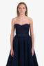 Marchesa Notte Navy Rose Patterned Tulle Strapless Maxi Gown Size 2