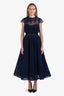 Marchesa Notte Navy Rose Patterned Tulle Strapless Maxi Gown Size 2
