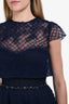 Marchesa Notte Navy Rose Patterned Tulle Strapless Maxi Gown Size 2