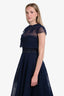 Marchesa Notte Navy Rose Patterned Tulle Strapless Maxi Gown Size 2