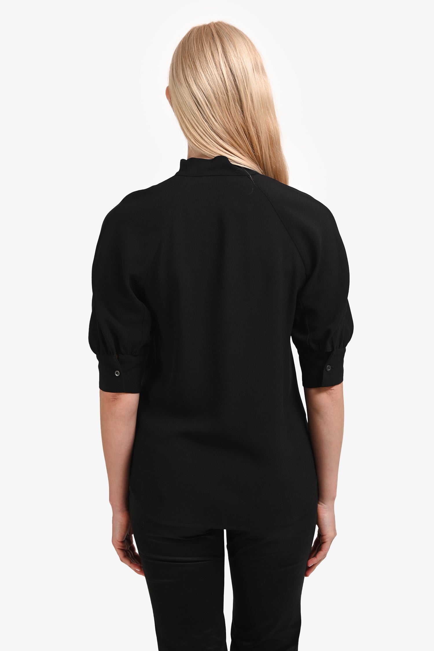トップス PRADA Prada 2017 Black Deep-V with Tie Quarter Sleeve Top Size 38 – Mine