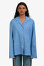 Miu Miu 2024 Blue Logo Embroidered Multi Pocket Button Down Shirt Size 38