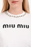 Miu Miu 2021 White/Blue Crystal Embellished Logo Top Size XS