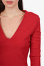 DSquared2 Red V-Neck Midi Long Sleeve Dress With Shoulder Pads Size M