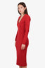 DSquared2 Red V-Neck Midi Long Sleeve Dress With Shoulder Pads Size M