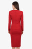 DSquared2 Red V-Neck Midi Long Sleeve Dress With Shoulder Pads Size M