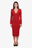 DSquared2 Red V-Neck Midi Long Sleeve Dress With Shoulder Pads Size M