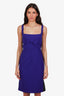 DSquared2 Purple/Black Wool/Leather Square Neck Midi Bow Dress Size 46