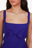 DSquared2 Purple/Black Wool/Leather Square Neck Midi Bow Dress Size 46