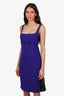 DSquared2 Purple/Black Wool/Leather Square Neck Midi Bow Dress Size 46