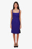 DSquared2 Purple/Black Wool/Leather Square Neck Midi Bow Dress Size 46