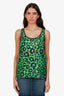 DSquared2 Green/Black Floral Scoop Neck Tank Top With Leather Trim Size 44