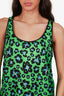 DSquared2 Green/Black Floral Scoop Neck Tank Top With Leather Trim Size 44