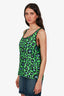 DSquared2 Green/Black Floral Scoop Neck Tank Top With Leather Trim Size 44