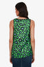 DSquared2 Green/Black Floral Scoop Neck Tank Top With Leather Trim Size 44