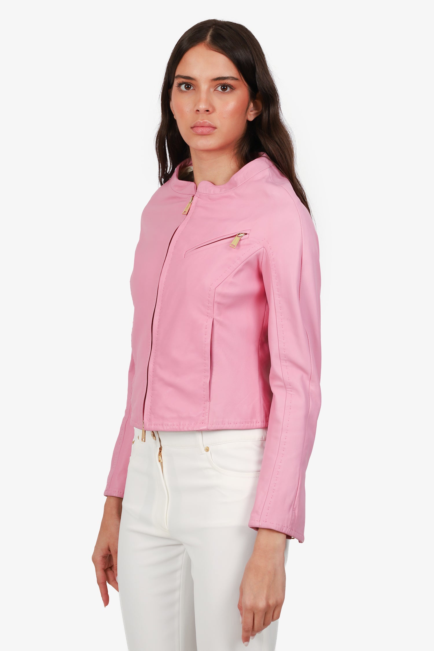 DSquared2 Pink Lamb Leather Moto Jacket Size 42 – Mine & Yours