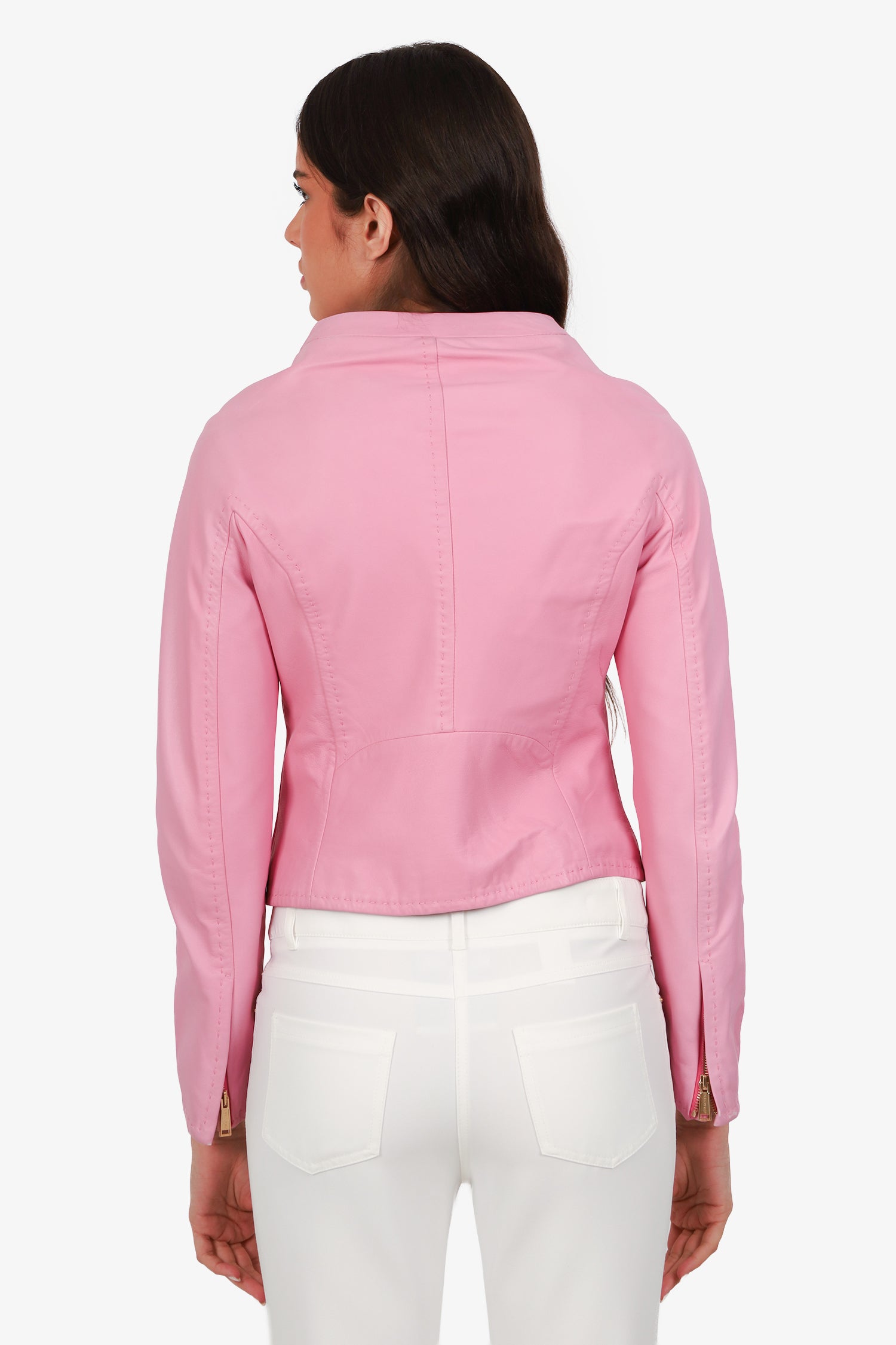 DSquared2 Pink Lamb Leather Moto Jacket Size 42 – Mine & Yours