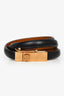 Celine Black/Gold Tone Leather Logo Triple Tour Wrap Bracelet