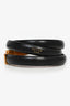 Celine Black/Gold Tone Leather Logo Triple Tour Wrap Bracelet