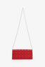 Christian Dior Red Leather Cannage Lady Dior Wallet On Chain