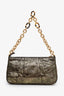 Fendi Gold Metallic Leather Baguette Shoulder Bag With Chain Strap