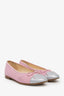 Pre-Loved Chanel™ Pink/Silver Patent And Canvas CC Cap Toe Ballet Flats Size 37