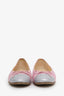 Pre-Loved Chanel™ Pink/Silver Patent And Canvas CC Cap Toe Ballet Flats Size 37