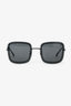 Pre-Loved Chanel™ Silver Tone Metal/Blue Squared Framed Sunglasses With Chain