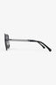 Pre-Loved Chanel™ Silver Tone Metal/Blue Squared Framed Sunglasses With Chain
