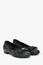 Pre-Loved Chanel™ Black Leather Crystal Bow Detail Flats Size 36.5