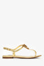Dolce & Gabbana Gold Sacred Heart Logo T-Strap Sandals Size 35