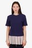 Carven Blue Cotton Short Sleeve Striped Peplum Top Size M