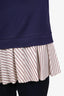 Carven Blue Cotton Short Sleeve Striped Peplum Top Size M