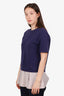 Carven Blue Cotton Short Sleeve Striped Peplum Top Size M