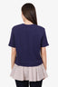 Carven Blue Cotton Short Sleeve Striped Peplum Top Size M