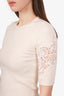 Chloé Cream Knit Half Sleeve Lace Detail Top Size S
