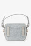 Off-White Grey Suede Swarovski Crystal Baby Binder Clip Bag