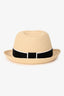 Pre-Loved Chanel™ Beige Raffia Black Silk Band Sun Hat Size S